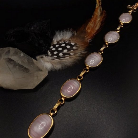 PINK Panel Bracelet | Signed | Beautiful Light Pink Glass, Fine Vintage Fashion - Picture 8 of 9